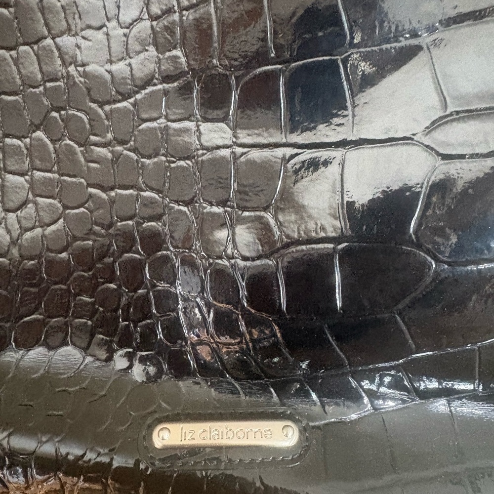 Liz Claiborne Black Croc Embossed Tote shoulder bag - Picture 3 of 9